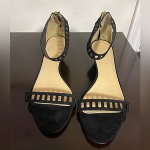 Fabulous J.Crew black wedge nubuck ankle strap sandals